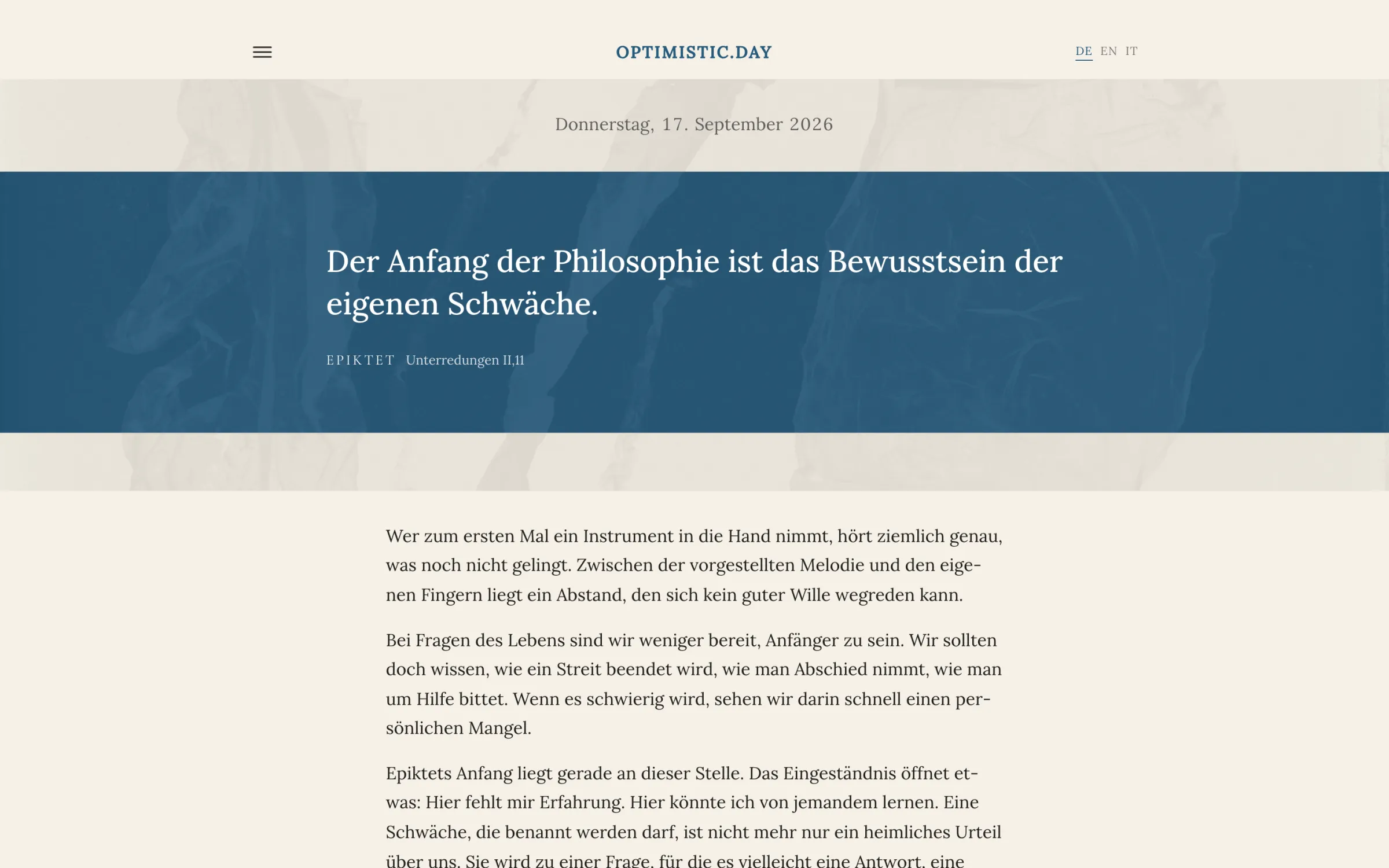 Der Gedanke des Tages mit Zitat, Begleittext und Cyanotypie