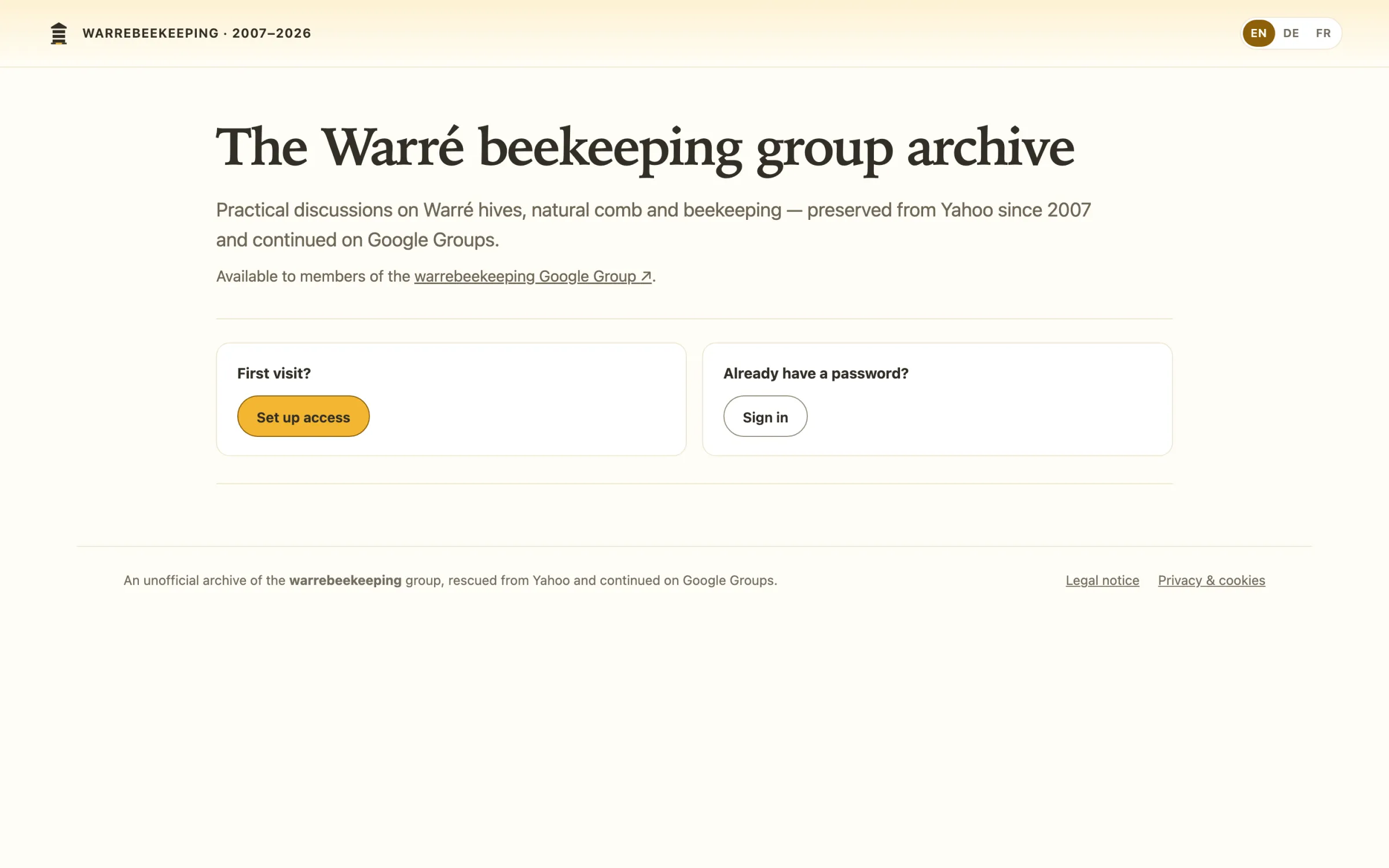 Die öffentliche Startseite des Archivs